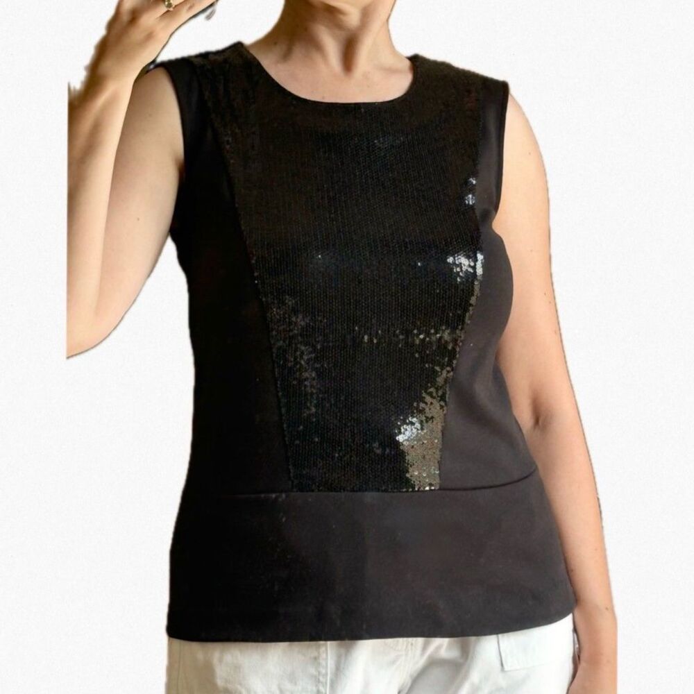 Calvin Klein Sequin Peplum Top Black Monochrome Sleeveless Blouse Shimmer Tank S - Picture 8 of 8